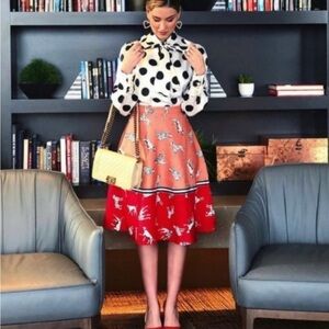 Hutch Dalmatian print color block midi skirt